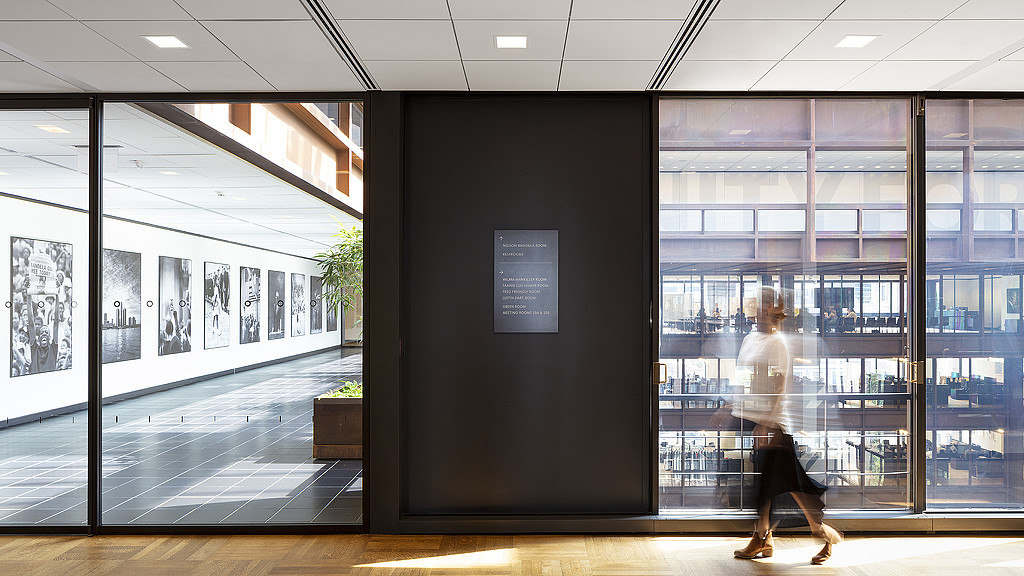 A person walking in a building.